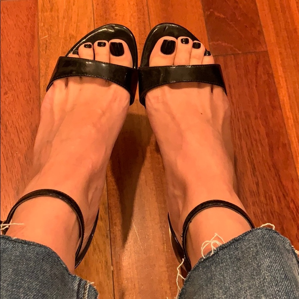 Black Wedge Strap Sandals